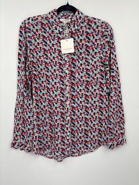 Beach Lunch Lounge Collection Button Down Up Long Sleeve Floral Shirt Medium NEW